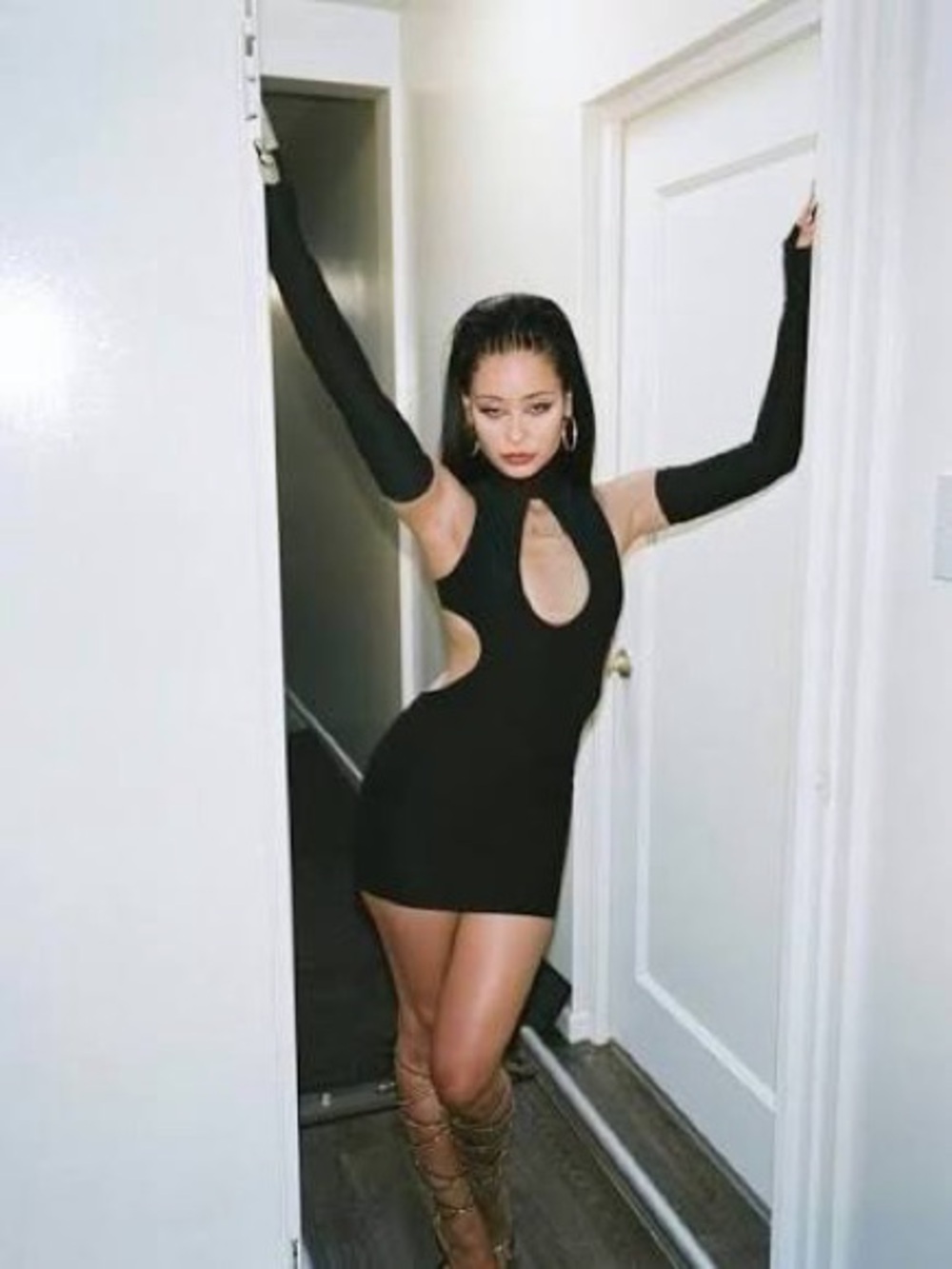 Sexy Black Cutout Mini Dress with Detachable Arm Sleeves Euphoria